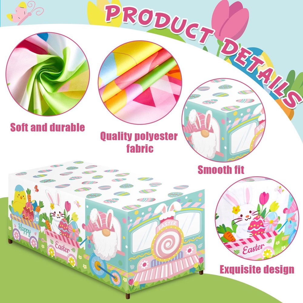 6 Ft Easter Gnome Train Tablecloth Easter Decorations Gnome Bunny Train Dining T