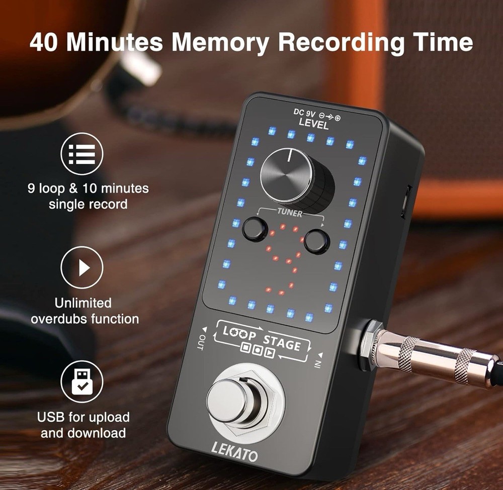 LEKATO Guitar Looper Pedal Effect with Tuner Function 9 Black