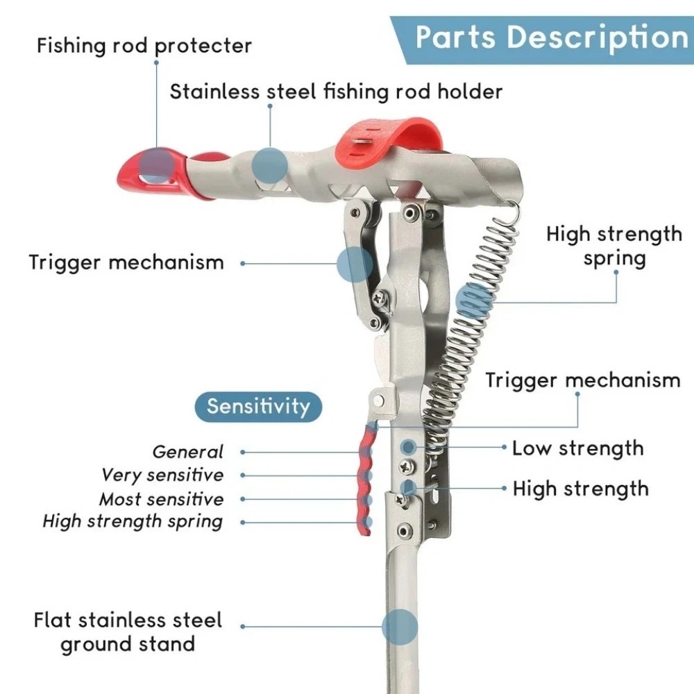 Fishing Rod Holder Spring Sensitive Automatic Full Stainless Steel Adjustable US
