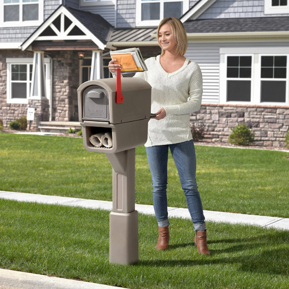 Step2 MailMaster Express Plus Mailbox, Mocha Brown, Durable Plastic, Post Mount