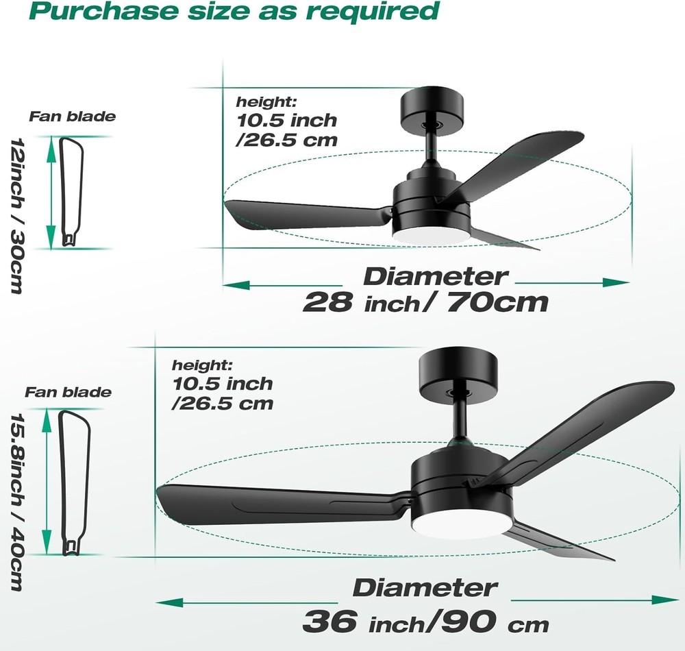 28" Modern Fan Lights Flush Mount LED Ceiling Light kit With Remote APP Control