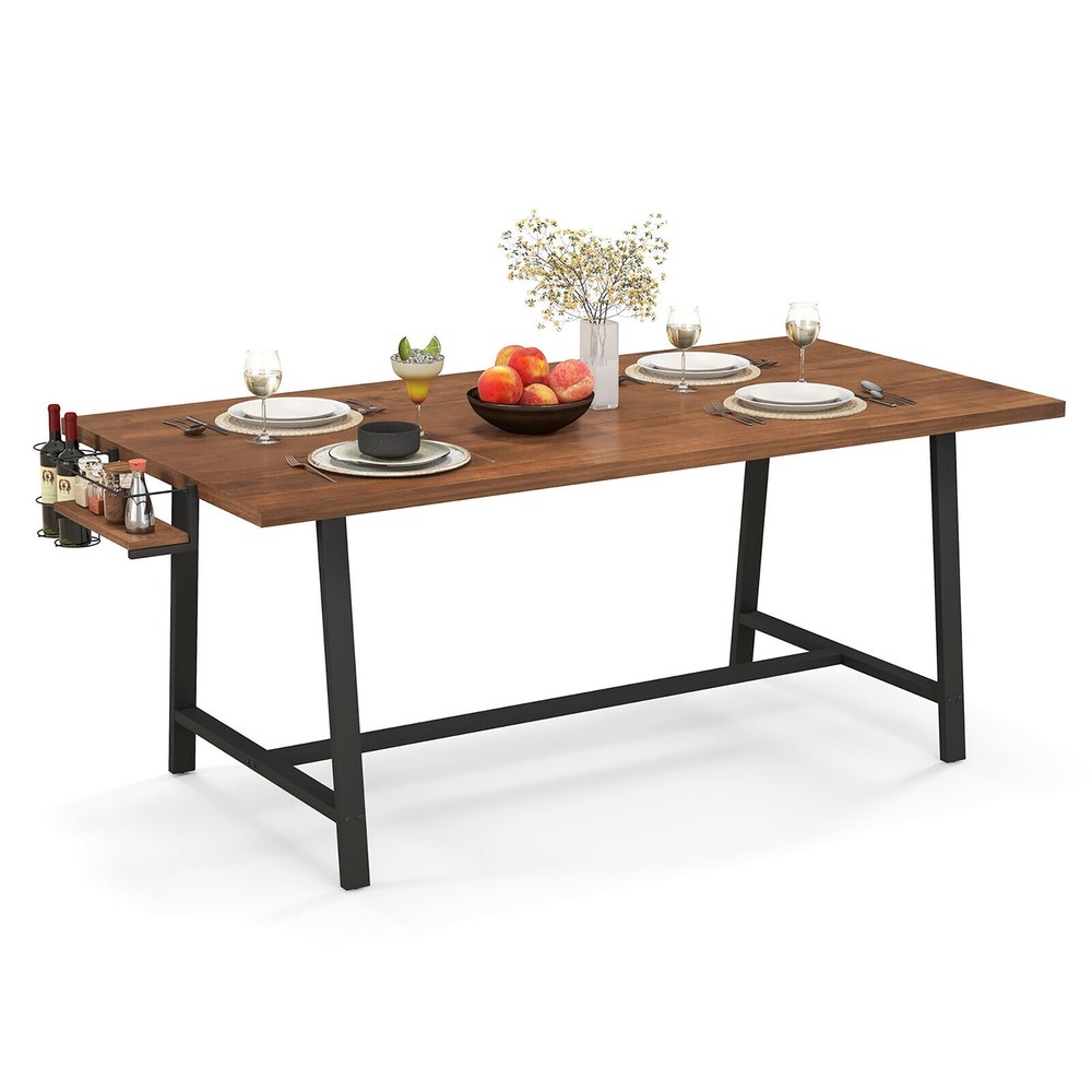 72" Industrial Rectangular Kitchen Table w/ 2-Bottle Wine Rack Condiment Holder