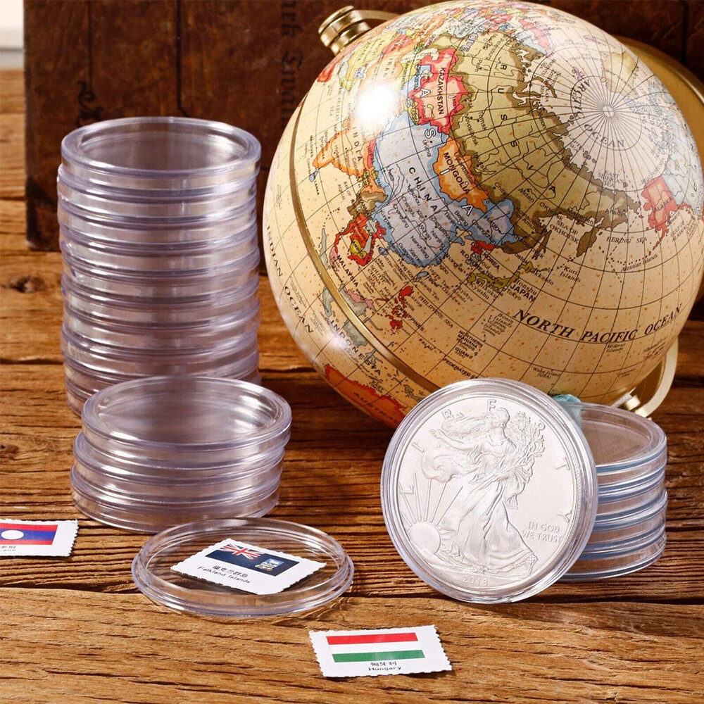 300PC 19mm Clear Round Coin Capsule Container Storage Box Holder case Plastic