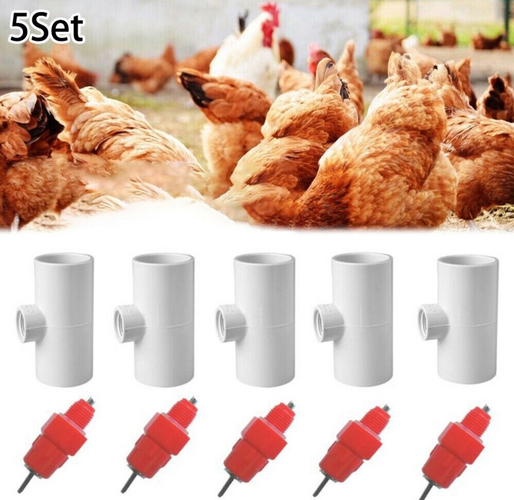 5 Pack Poultry Drinking Nipples Chicken Hen Automatic Water Drinker & Fitting