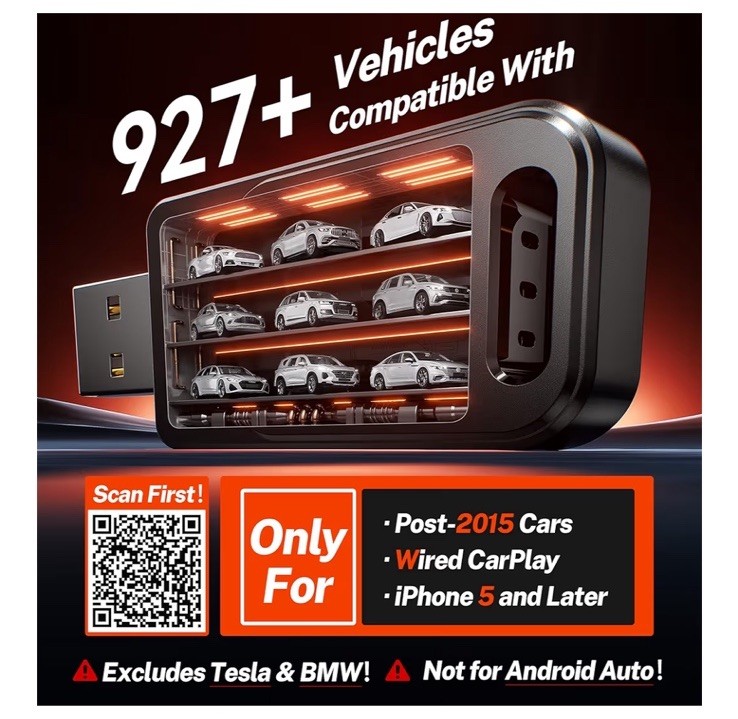 Cleviton For Apple Car Play Wireless Adapter 3x Faster Plug & Play New Open Box