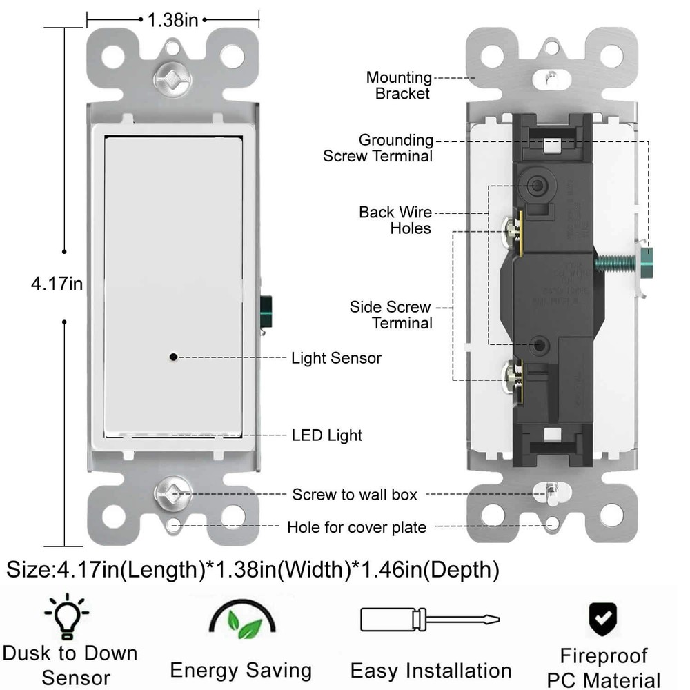 2 Pack Illuminated Light Switch,Paddle Rocker Wall Switch with LED Night Light,
