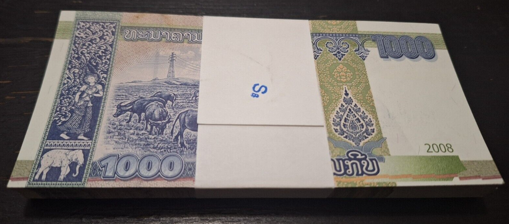 [UNC 100 Notes Bundle] 2008 Lao Laos 1000 Kip P-39a AA0714401~500 [P]