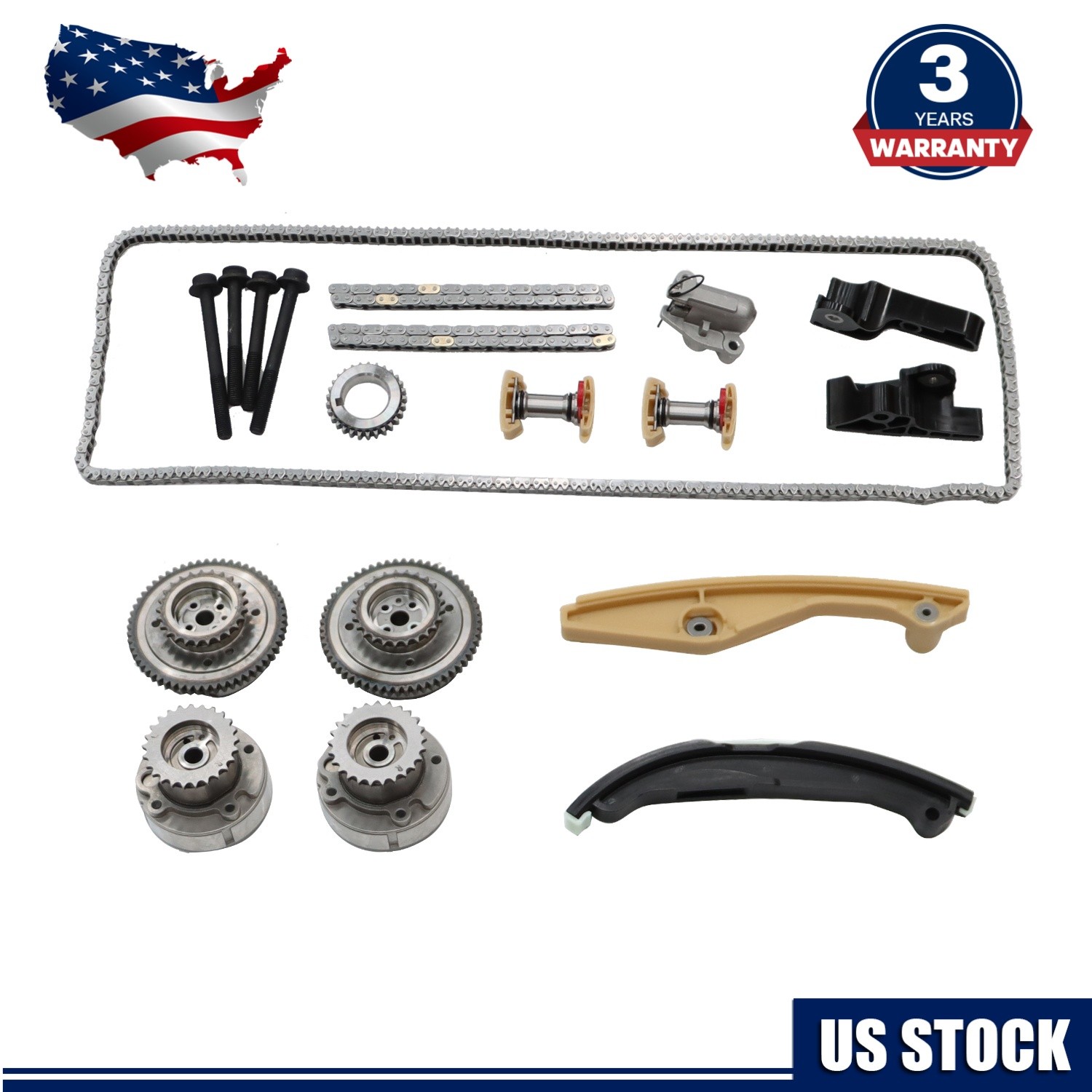 Timing Chain Kit & Cam Phaser VVT Gears For 11-17 Ford F-150 Lincoln Taurus 3.5L