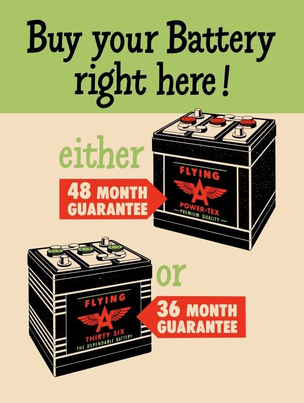 Flying A Gasoline - Auto Batteries - New Metal Sign: 9x12" Free Shipping