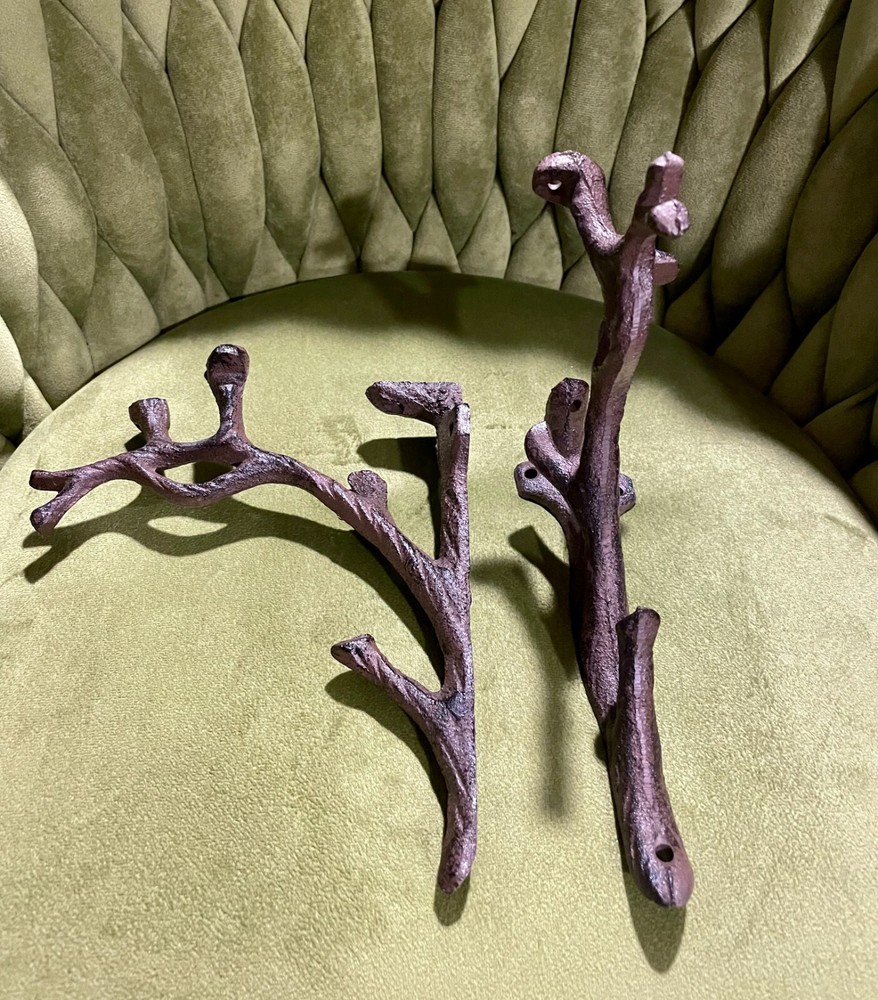 TWO (2) Cast Iron Shelf Bracket Wall Mount Hardware Brace Tree Branch Sculpture