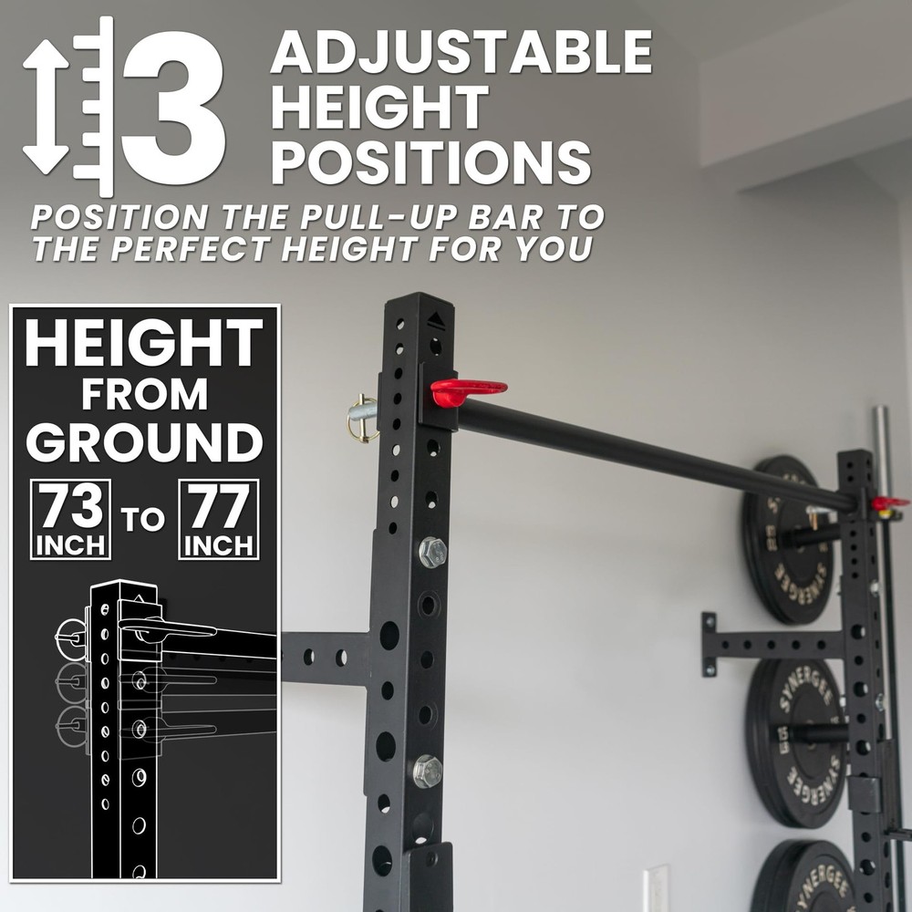 Wall Mounted 79" by 12” Squat Rack with J-Cups & Adjustable Pull Up Bar