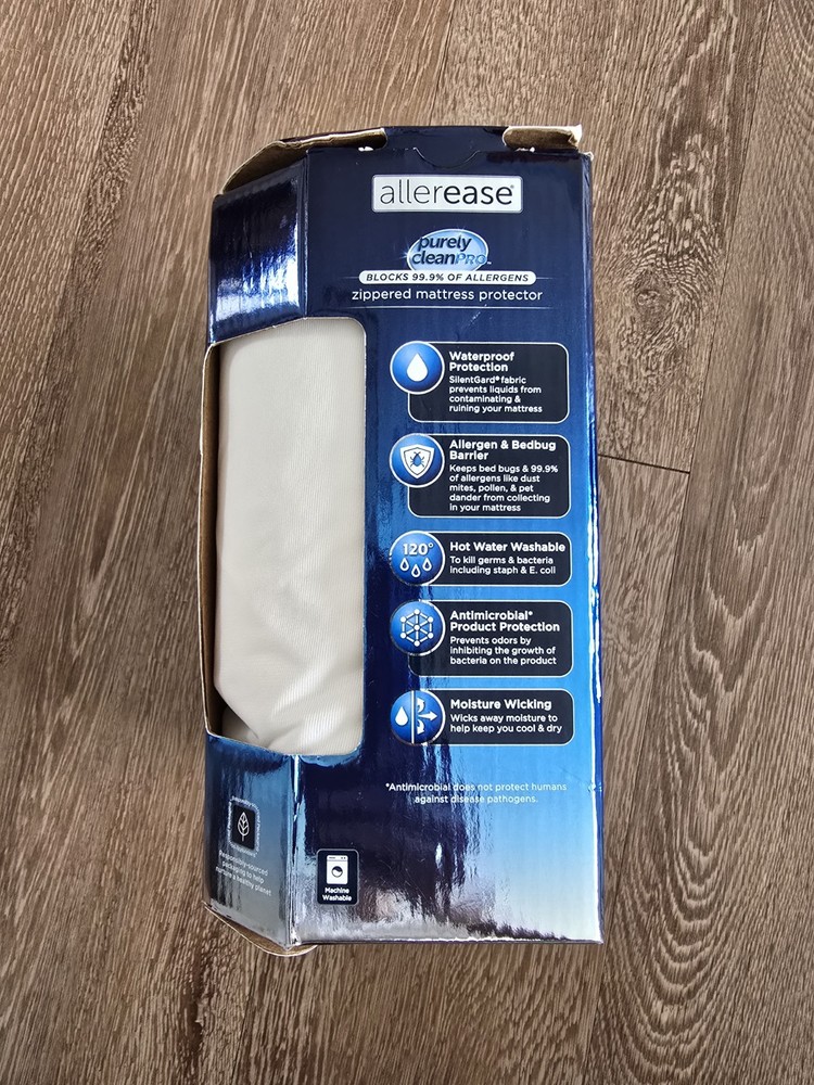 Allerease Full Maximum Waterproof Allergy Bed Bug Mattress Protector White NEW