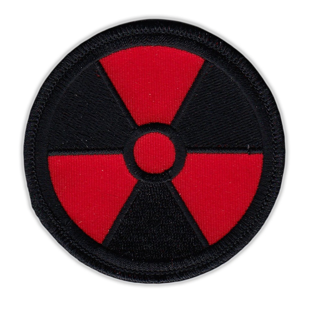 Motorcycle Jacket Embroidered Patch - Radioactive Nuclear Symbol (Black, Red)