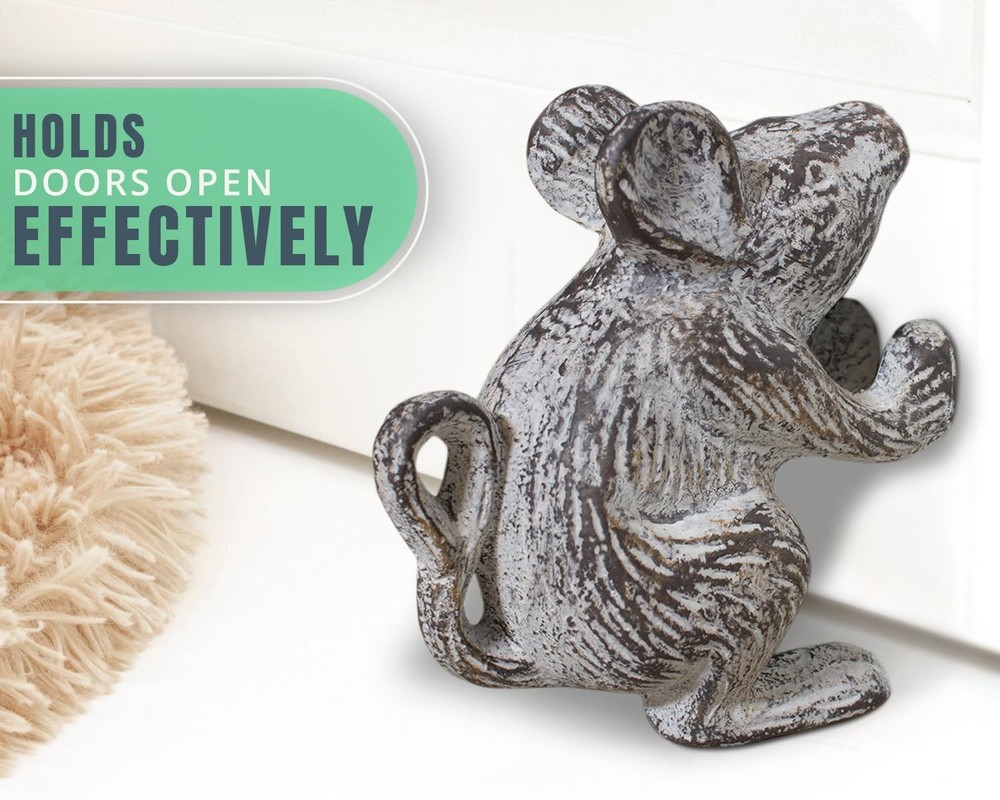 Comfify Cast Iron Mouse Door Stop – One Vintage Rustic Large, Antique White