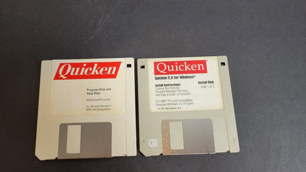 Quicken Program & Install Disks Quicken 2.0 for Windows 3.5″ Floppy Set
