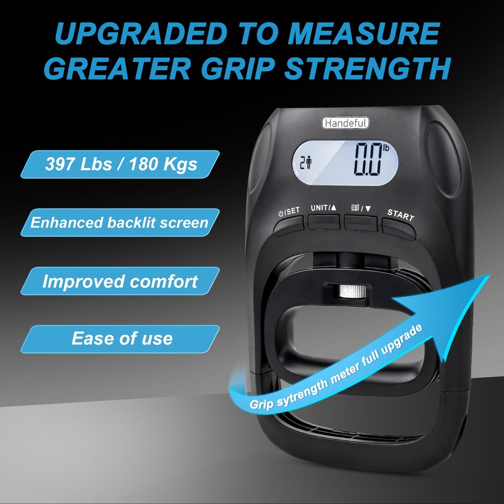 Handeful Grip Strength Tester Trainer - Dynamometer Solid Black 397lb