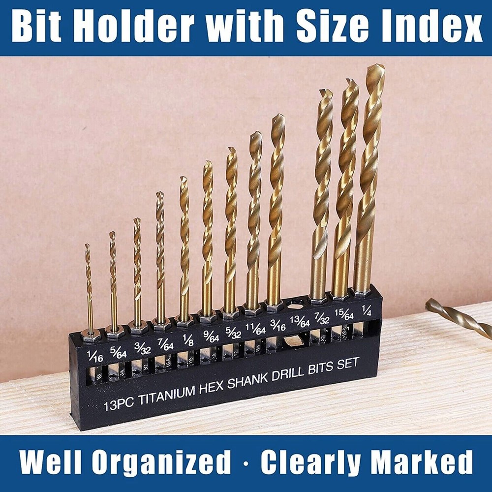 13pc Hex Shank Titanium Drill Bit Set (Quick Change)