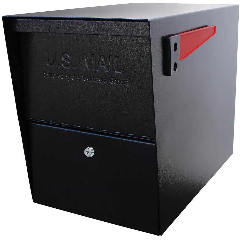Mail Boss Package Master Modern Galvanized Steel Post Mount Black Locking Mailbo