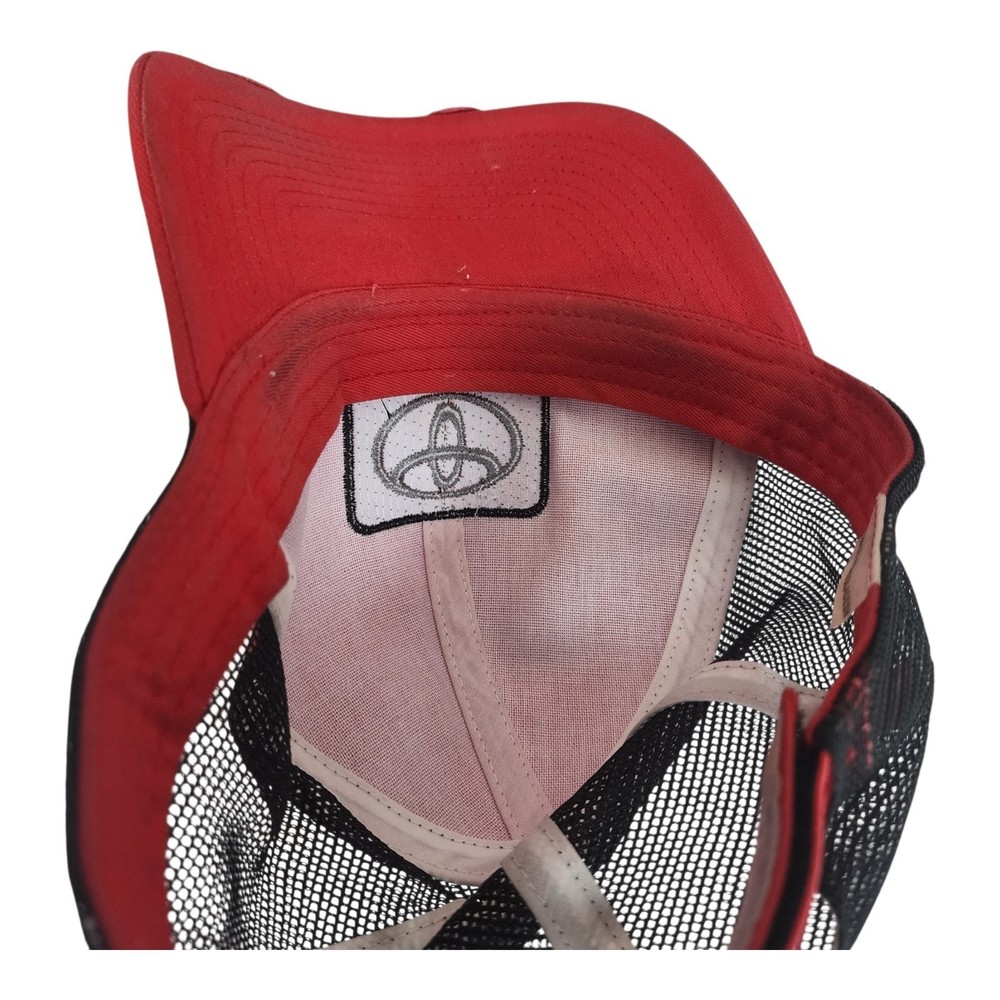 TOYOTA EMBLEM HAT CAP RED BLACK DISTRESSED MESH BACK PATCH