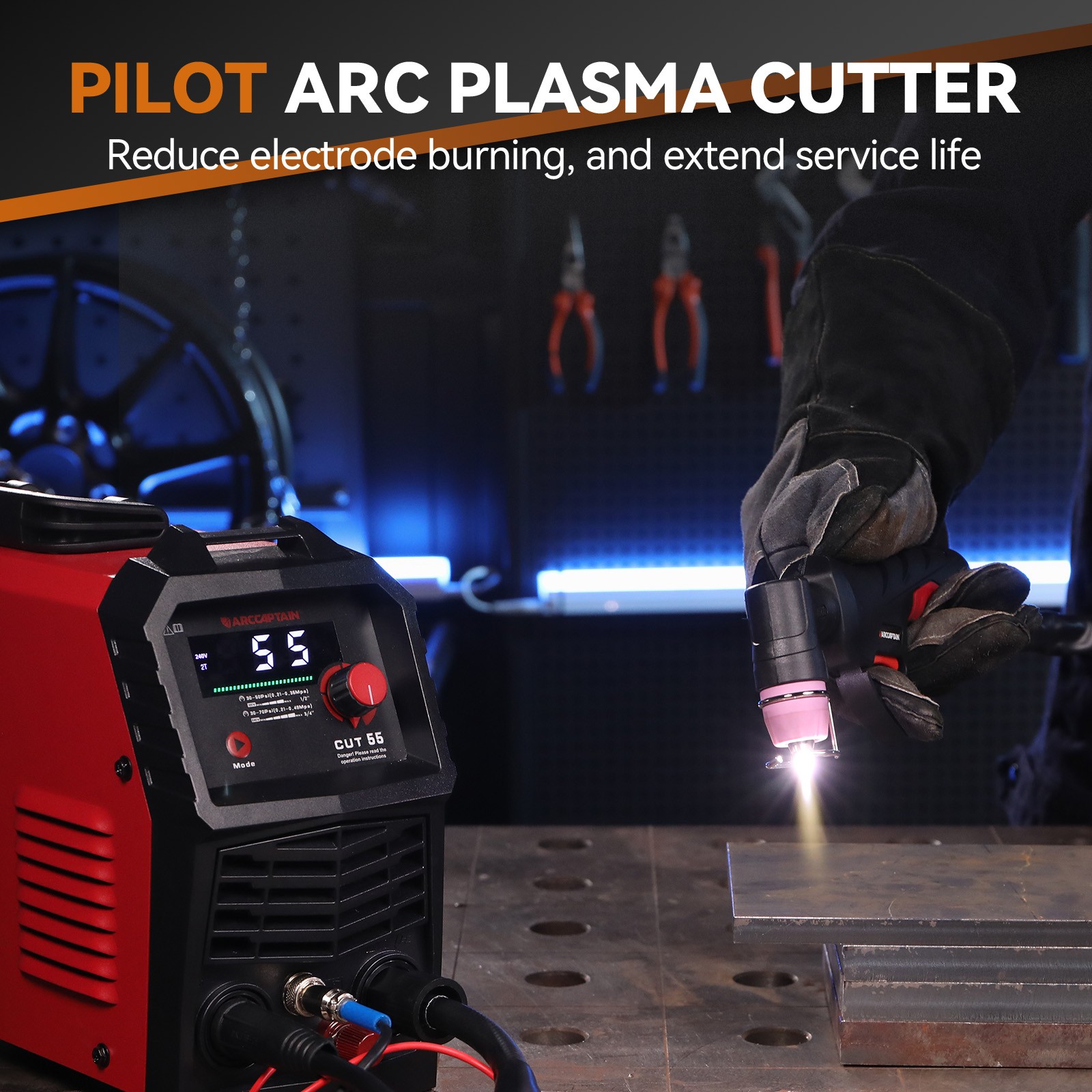 ARCCAPTAIN 55A Plasma Cutter Large LED Display Non-Touch Pilot Plasma Cutter