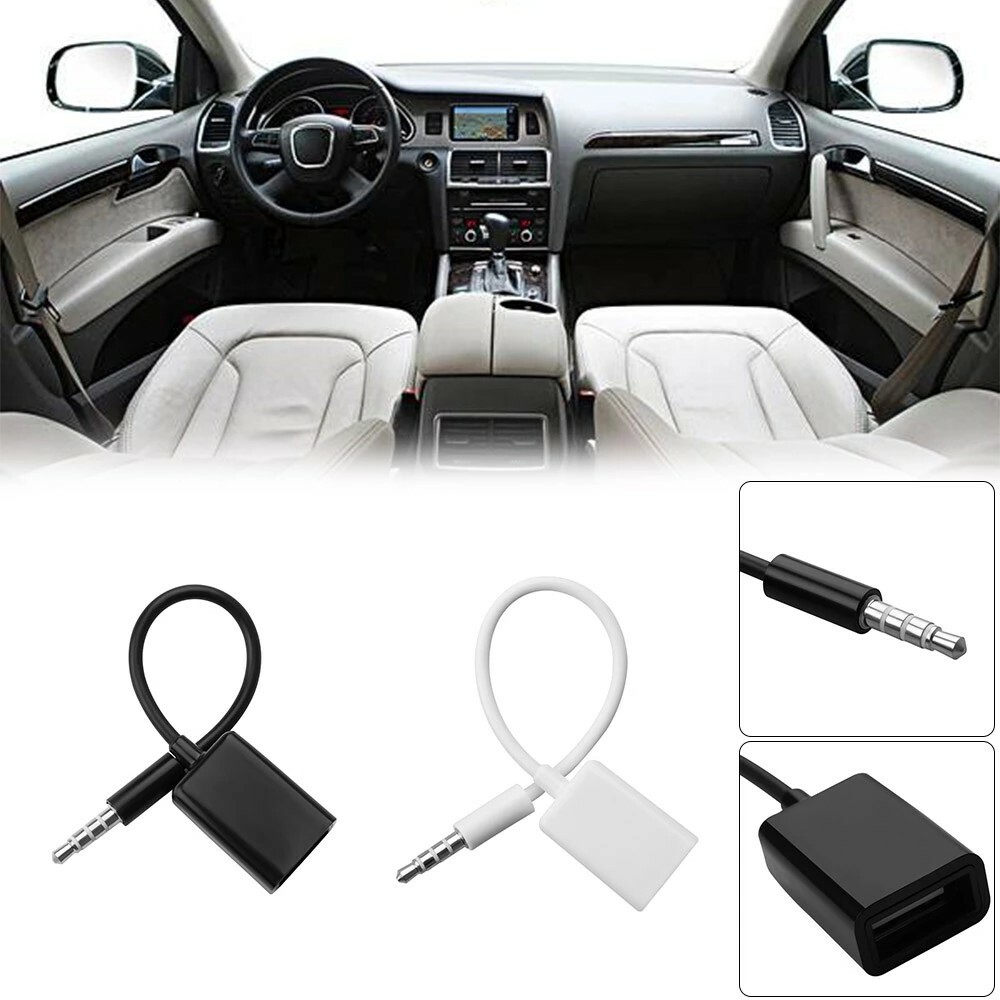 Black 3.5mm Male AUX Audio Plug Jack To USB 2.0 Male To Female Converter Car Mp3