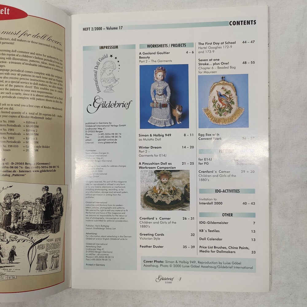 Gildebrief Volume 17 No. 2 / 2000 English Issue Doll Makers Pattern Magazine