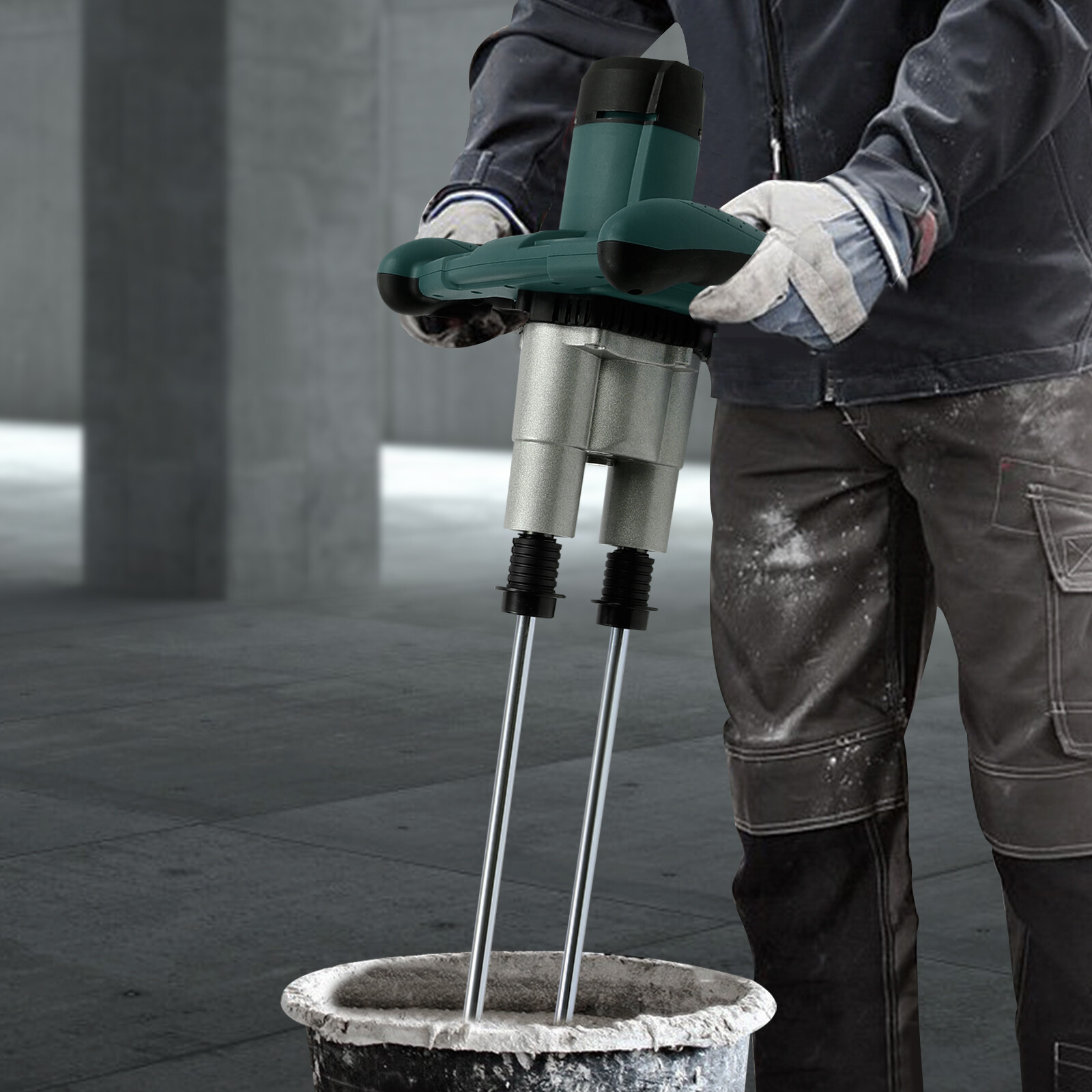 1800w Concrete Mortar Mixer Cement Grout Plaster Stirrer Double Paddle Mixer USA