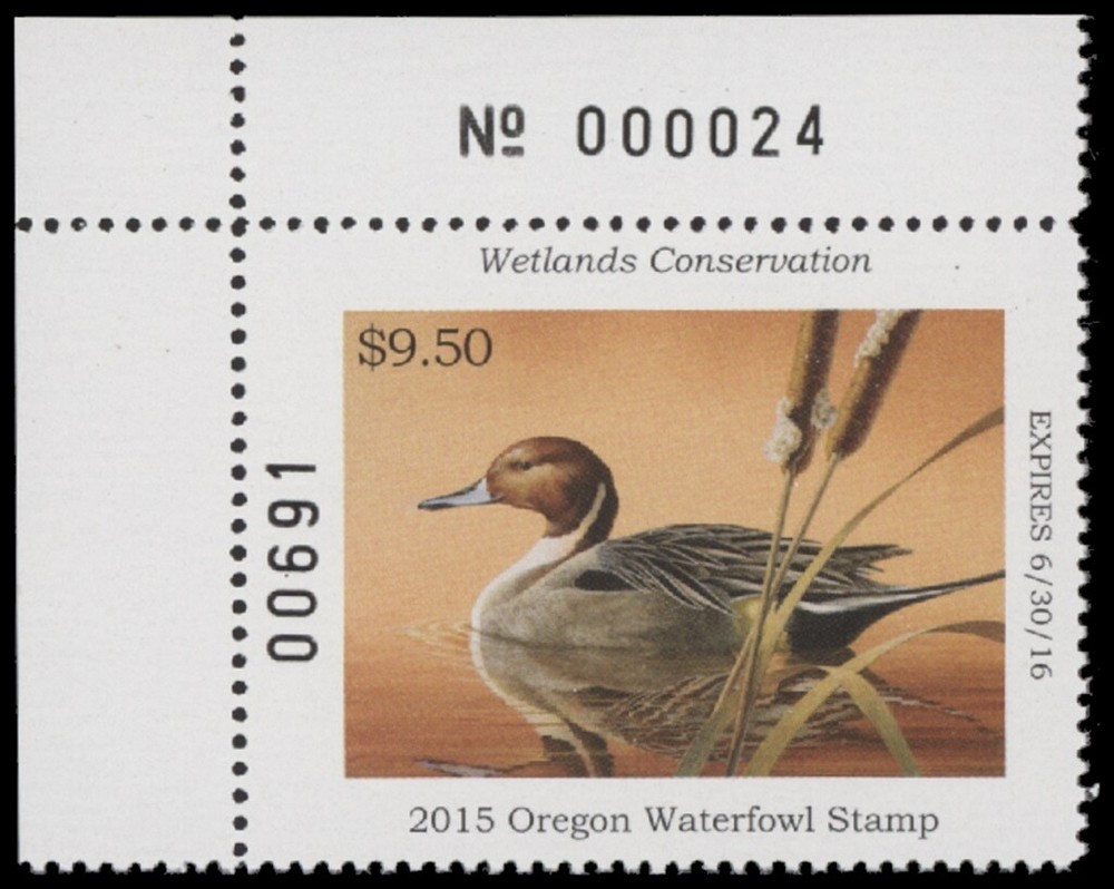 2015  Oregon State Duck Stamp Mint Never Hinged. Original Gum