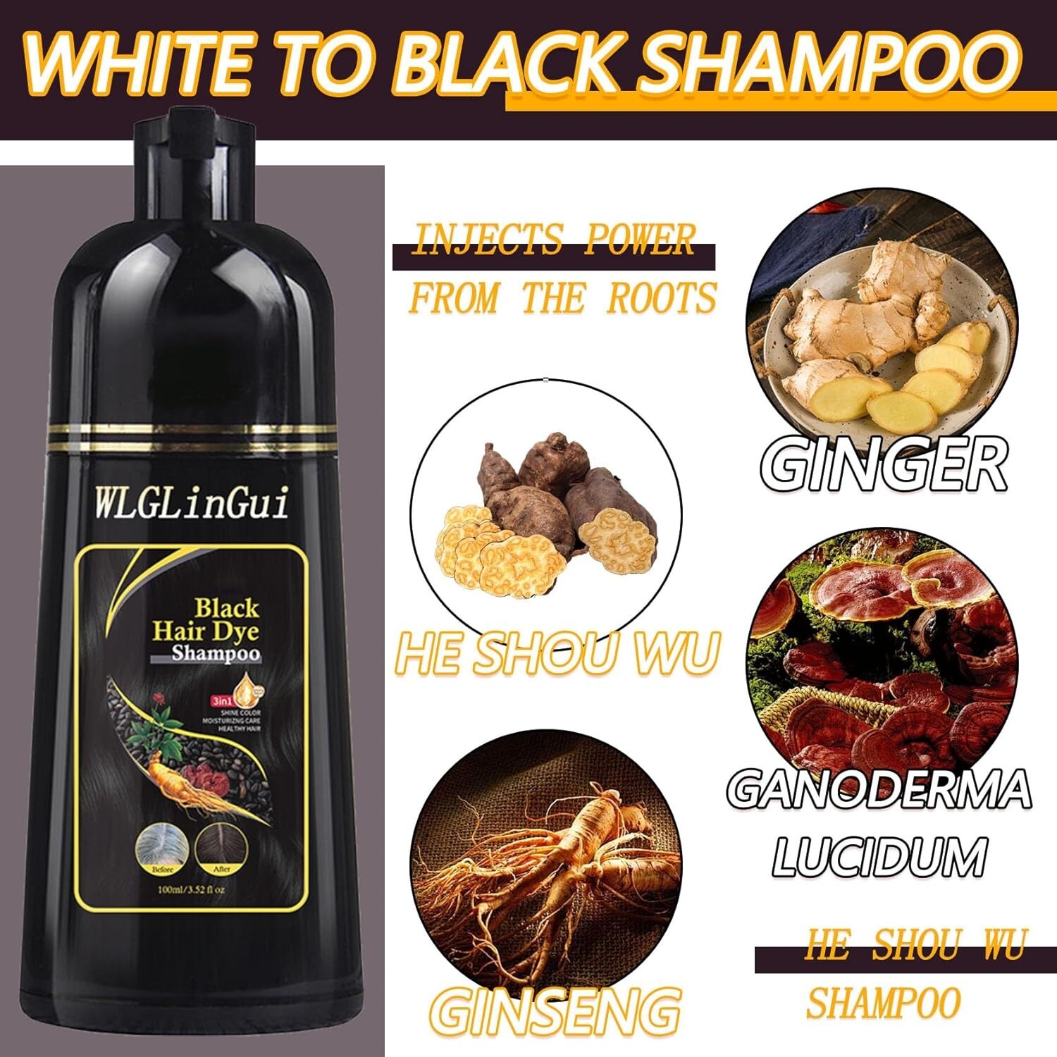 Natural Black Hair Dye Shampoo for Women Magic Instant 3 in 1 Hair Color Shampoo
