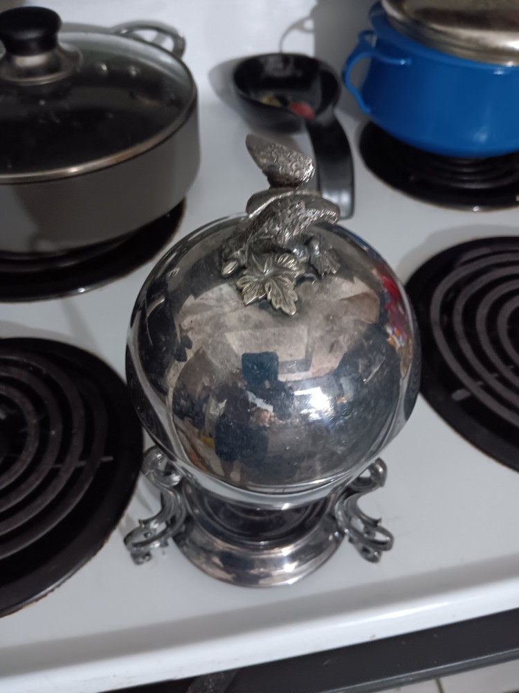 Antique English Silver Plate Condiment Egg Codder Eagle Finial Handle