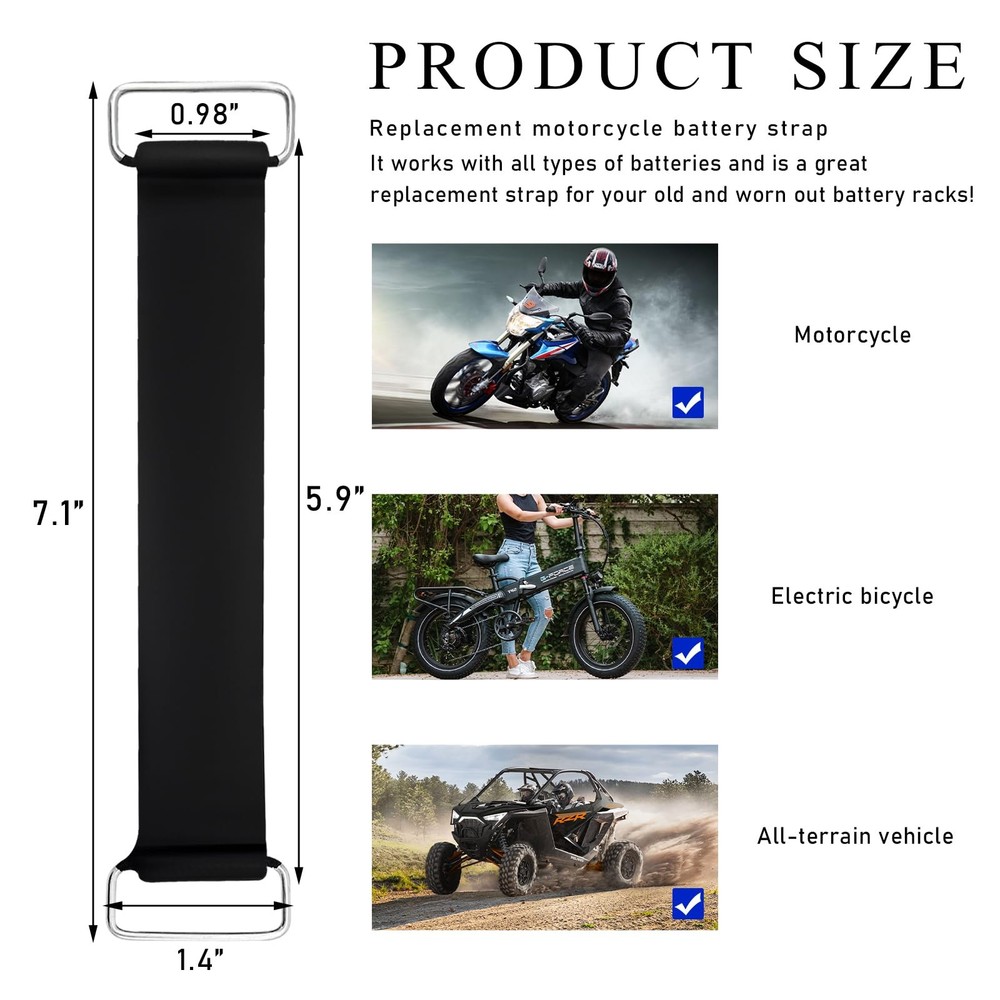 KVAEY 4 PCS Motorcycle Battery Strap, Stretchable Strap Rubber 1