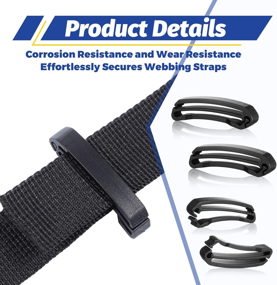 12Pcs Backpack Webbing Strap Belt, Backpack Strap Clip Plastic Tri Glide Slide B