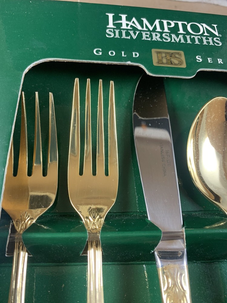 Hampton Silversmiths 24 KT Plated 20 Pc Set NOS NEW Versailles Flatware Dinner