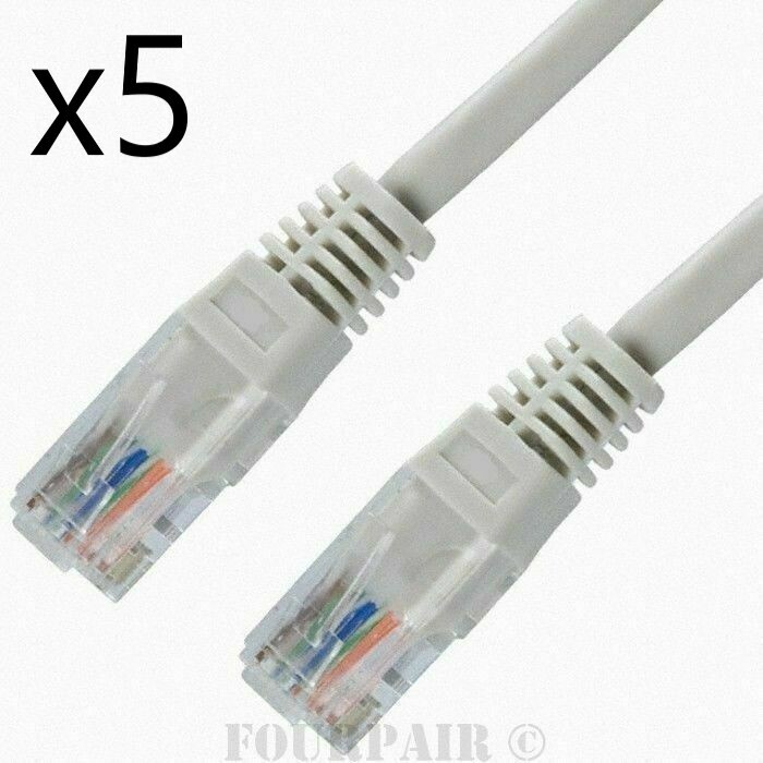 5 Pack Lot - 25ft CAT5e Ethernet Network LAN Router Patch Cable Cord Wire White