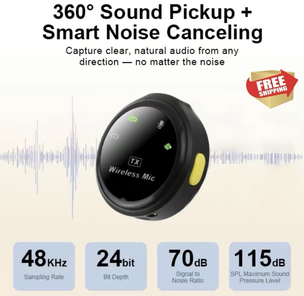 3 in 1 Microphone for iPhone/Android/Camera, Wireless Lavalier Microphone