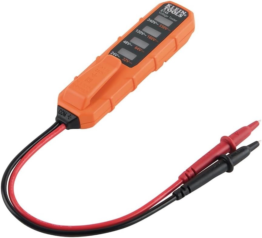 Compact Klein ET45 AC/DC Voltage Tester with Clear LED Indicators, No Batteries