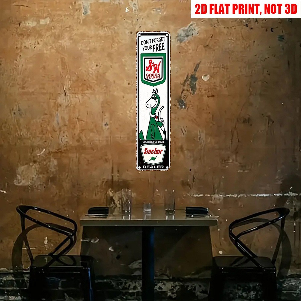 Vintage Sinclair Dino Green Stamps 16x4 Metal Sign Retro Garage Auto Home Decor