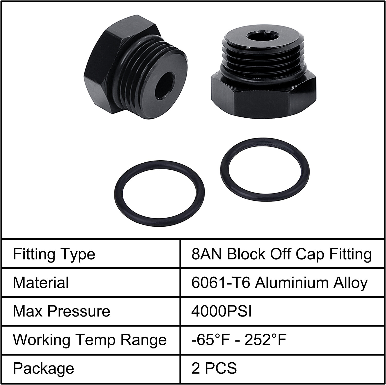 4AN 6AN 8AN 10AN 12AN Block off Cap ORB Plug Fitting Adapter Male Aluminum 2Pcs