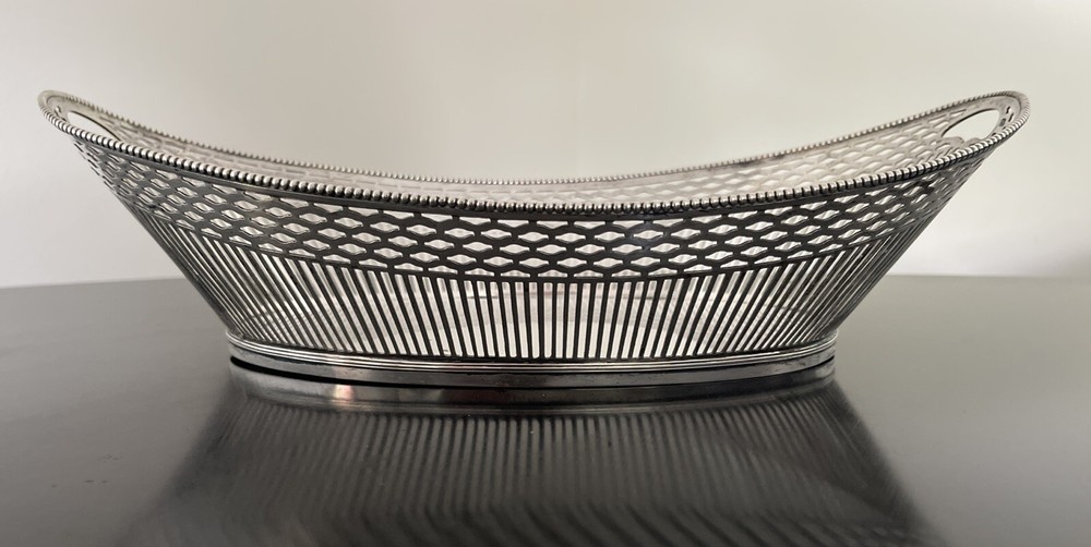 Solid 835 Silver Germany Large Bread Basket Tray Beaded Edge 400g