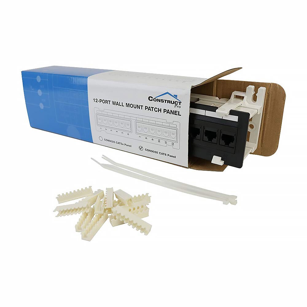 Construct Pro 12-Port Cat6 Wall Mount Patch Panel, RoHS Compliant