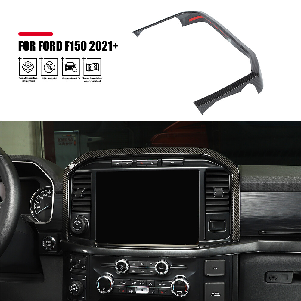 Center Console Dash Navigation Cover Trim Frame For Ford F150 2021+ Carbon Fiber