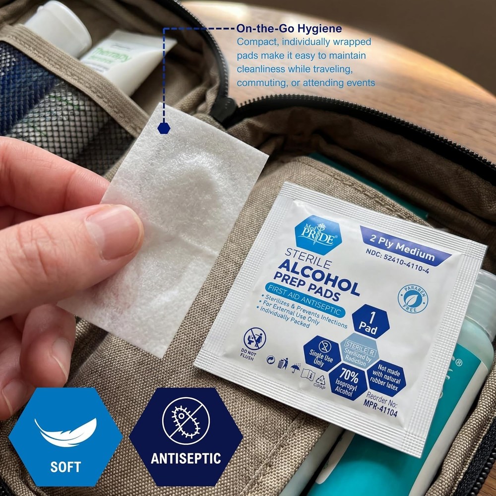 Sterile Indvidually Wrapped Alcohol Prep Pads - Essential First Aid, 500 Count