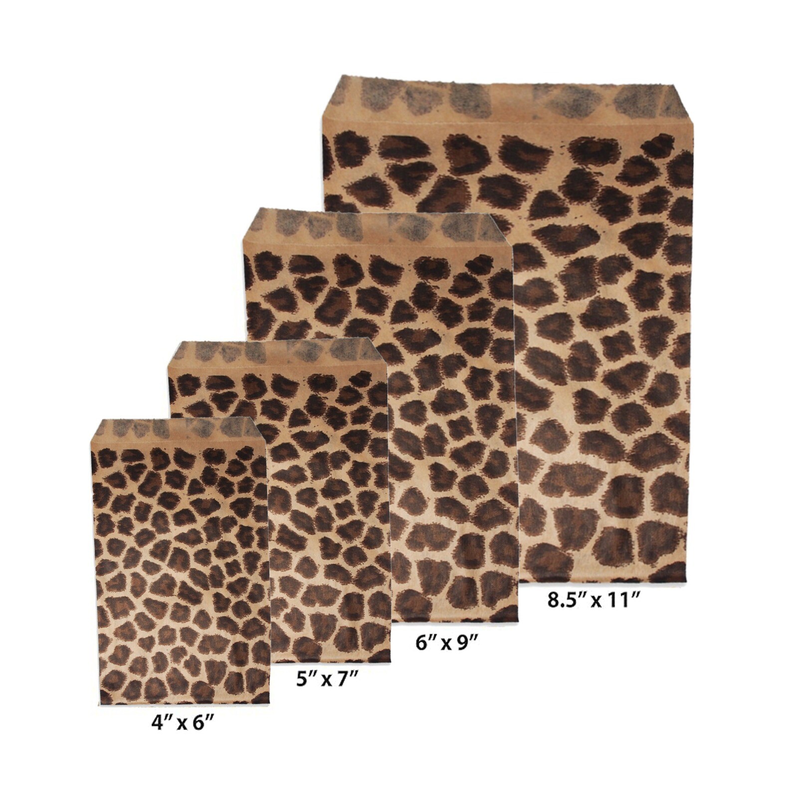 Leopard Print Flat Paper Bags Cheetah Gift Wedding Candy Party Jewelry 100 Pcs
