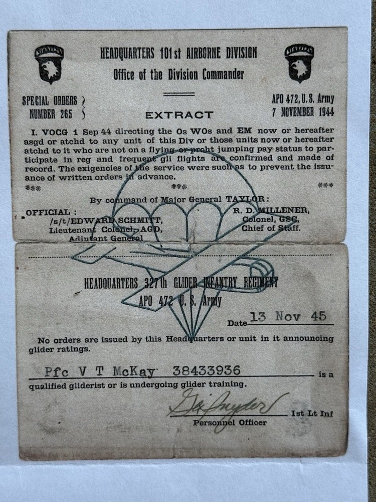 WW2 101st 327th airborne paratrooper glider dog tag