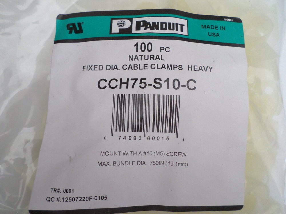 100 PCS PACK 3/4" Cable Clamps PANDUIT CCH75-S10-C Fixed Diameter