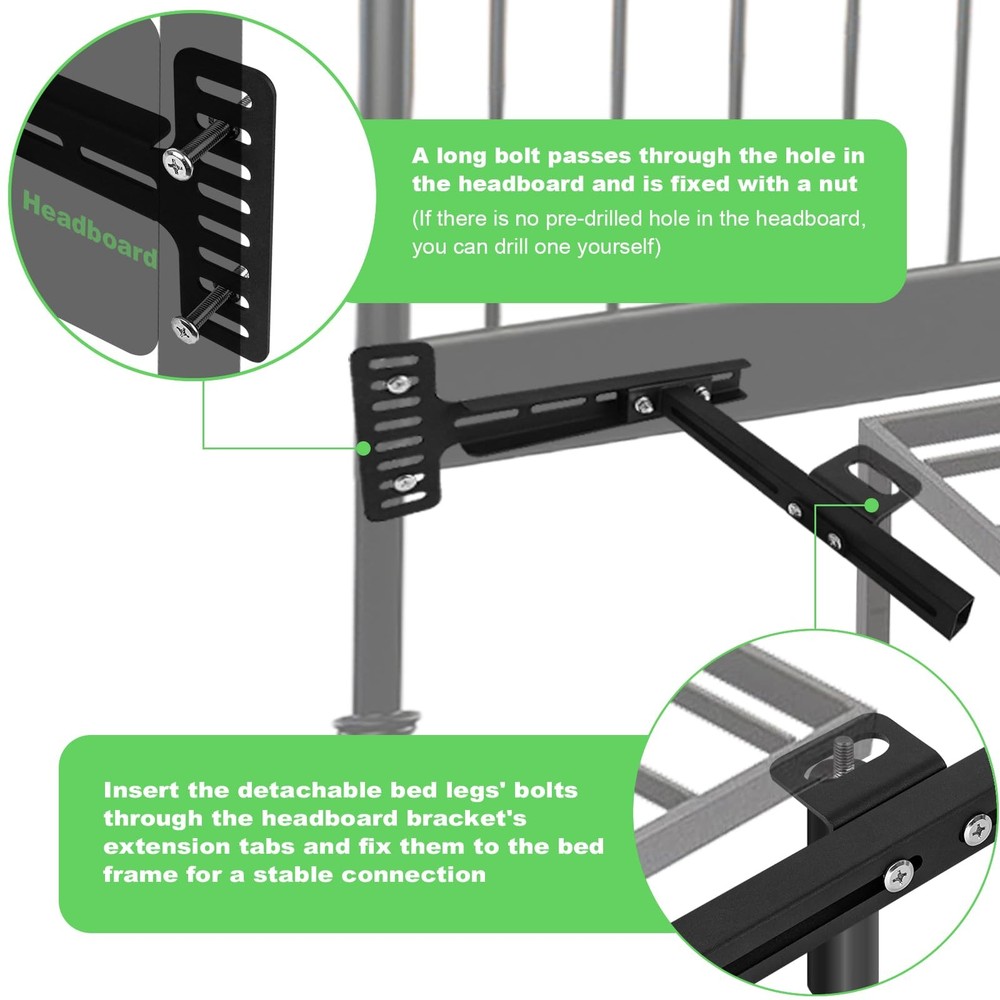 KSWLOR Adjustable Headboard Brackets, Universal Bracket, Bed Black