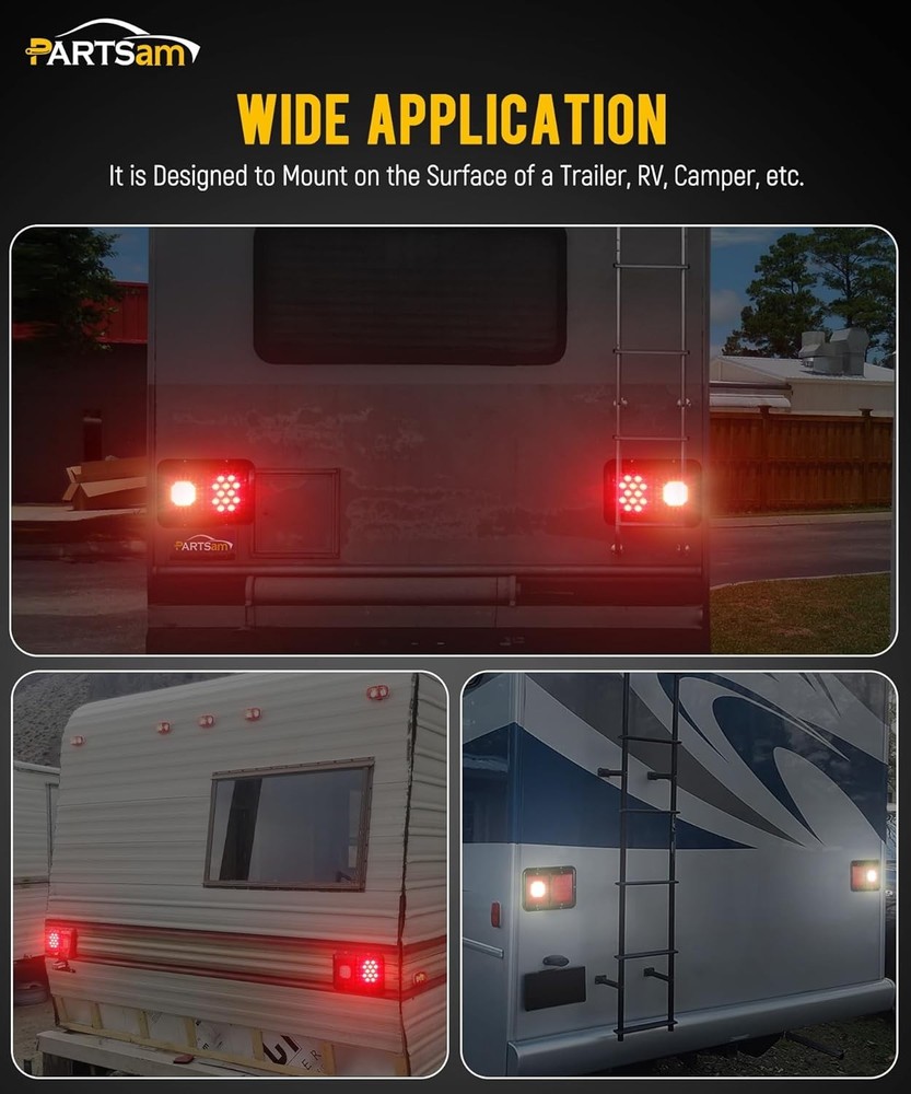 Partsam 2Pcs Double Led Trailer Tail Lights with Horizontal Mount Dual Red