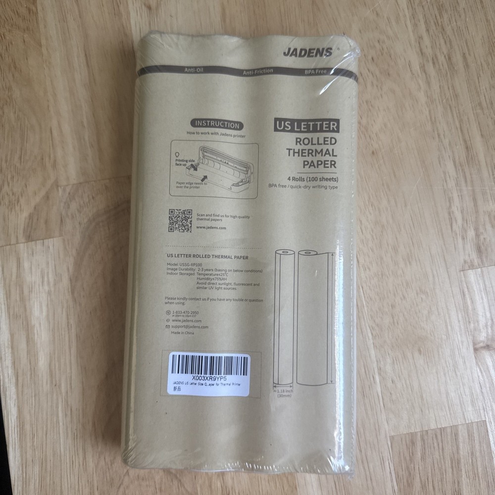 JADENS US Letter Size Quick-Dry Thermal Printer Paper 4 Rolls, Quick-dry