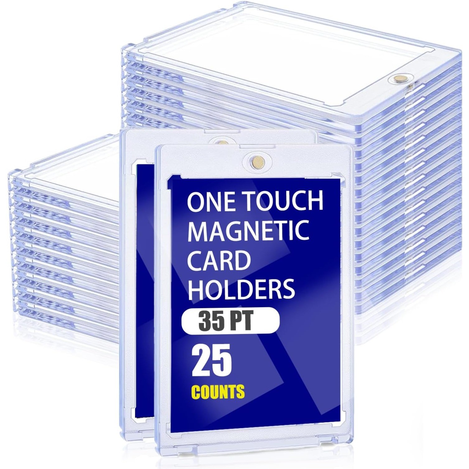 25 PCS 35pt Magnetic Card Holder for Cards, One Touch Hard Plastic Thick Cases
