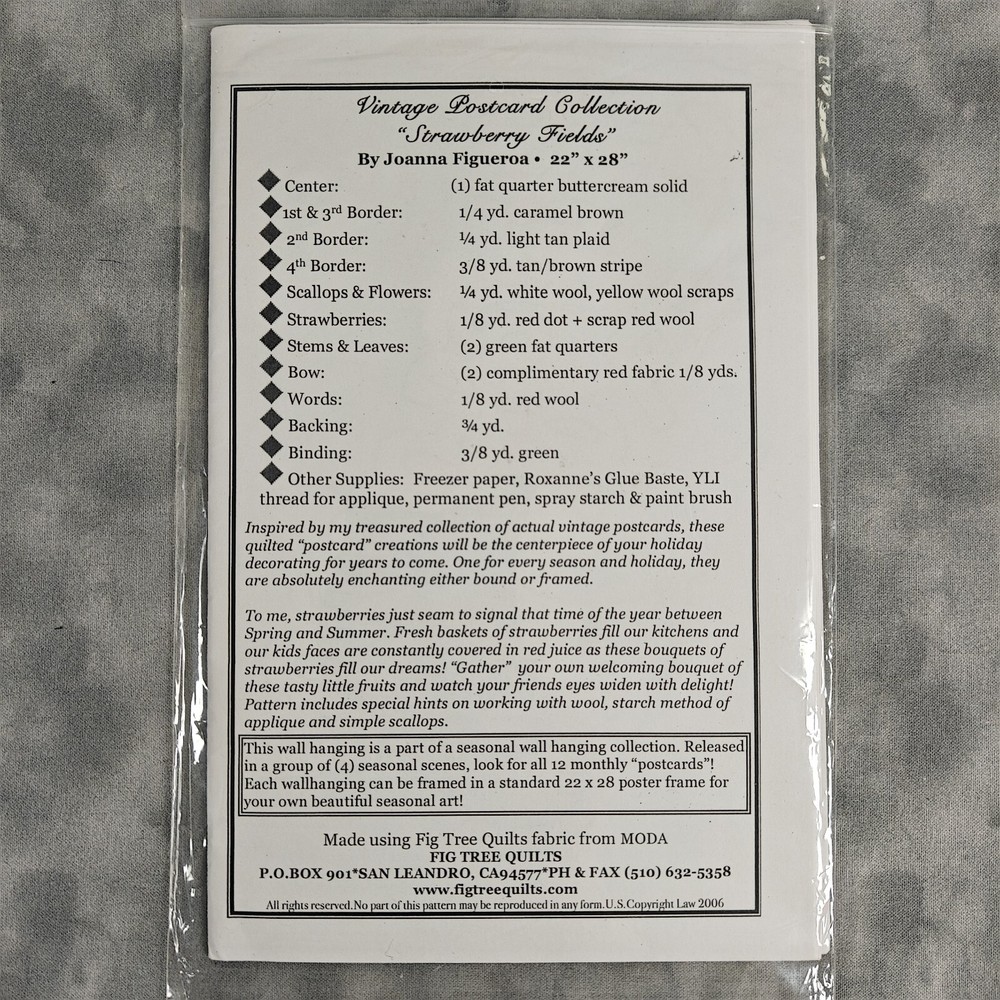 🧵 Fig Tree Quilts Pattern - Strawberry Fields 🍓 Vintage Wall Hanging